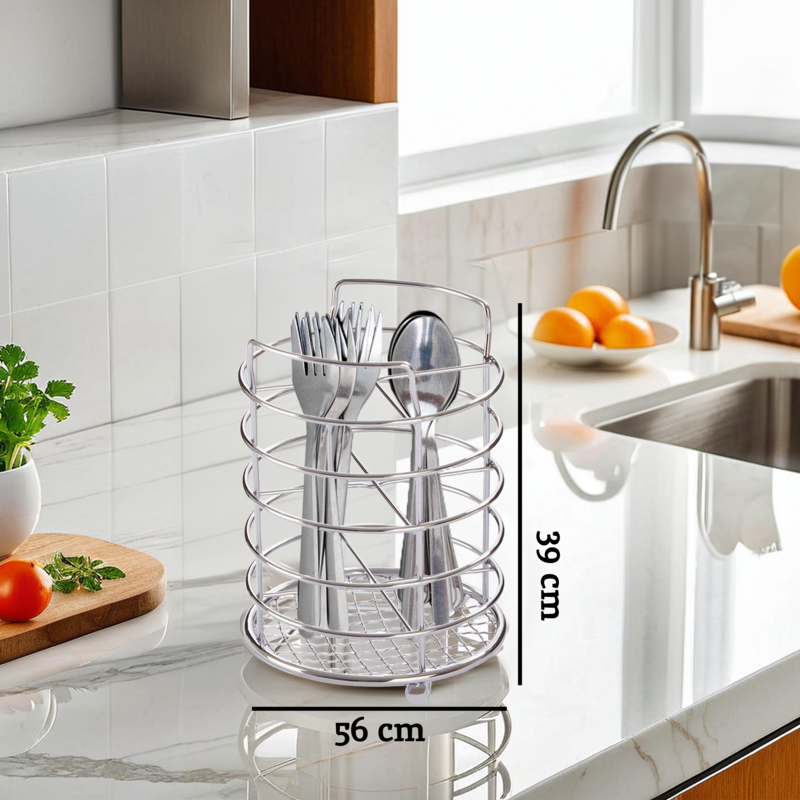Orsina Soren Chrome 4 Section Cutlery Caddy | Metal Utensil Holder