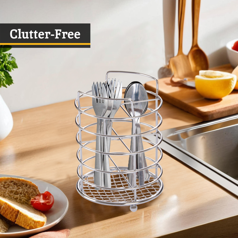 Orsina Soren Chrome 4 Section Cutlery Caddy | Metal Utensil Holder