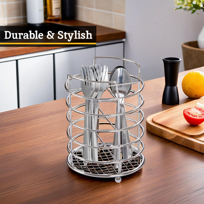 Orsina Soren Chrome 4 Section Cutlery Caddy | Metal Utensil Holder