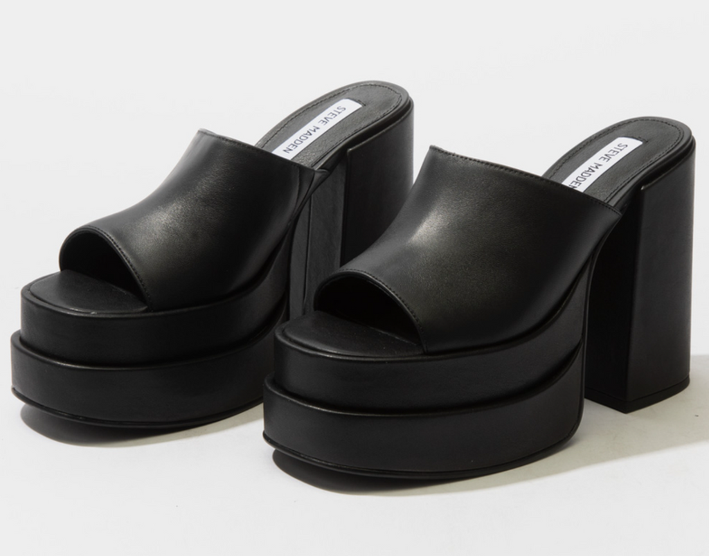 Steve Madden Cagey Black Leather Platform Sandal Heels – UK 6 EU 39