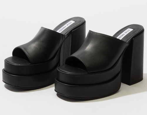 Steve Madden Cagey Black Leather Platform Sandal Heels – UK 6 EU 39
