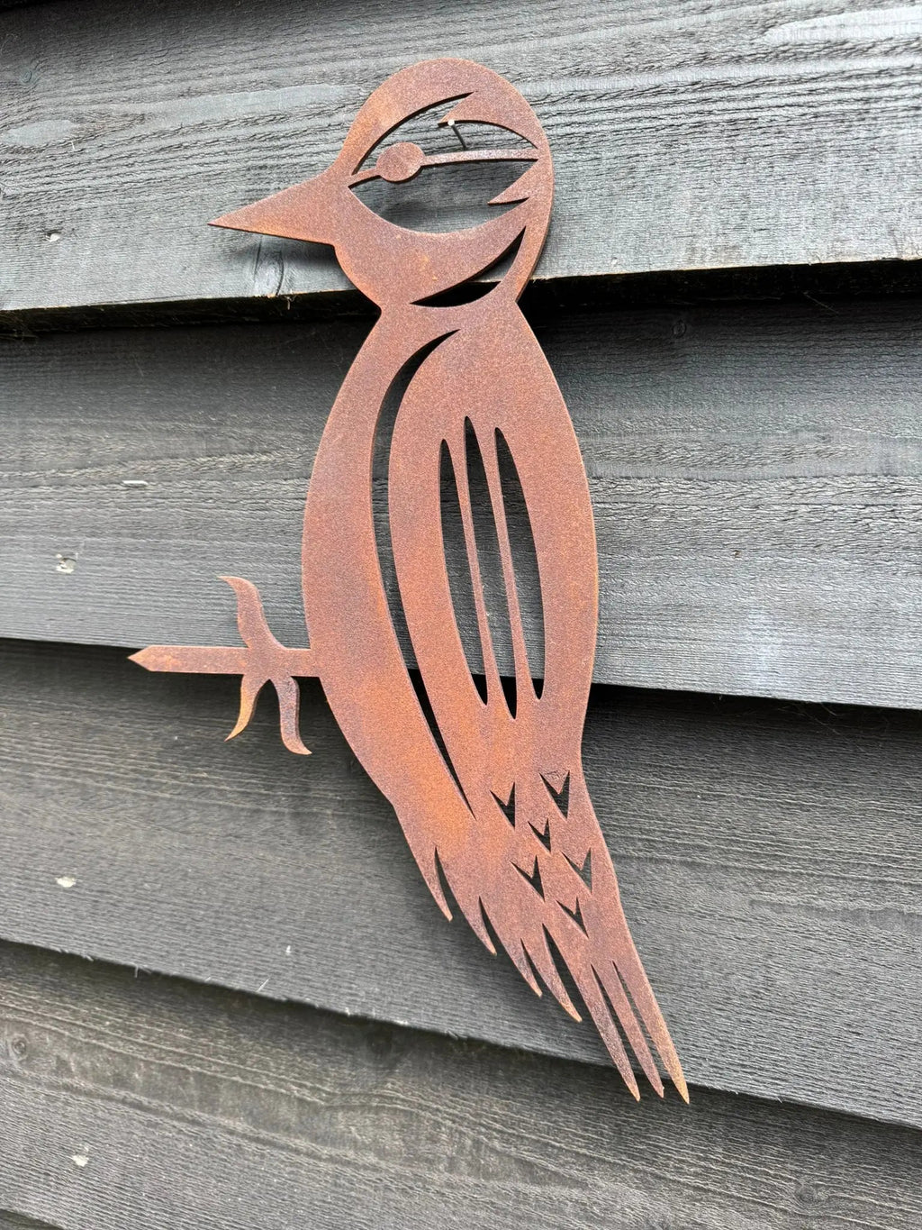 Rusty Metal Woodpecker Garden Decoration | Steel Outdoor Art by RWN