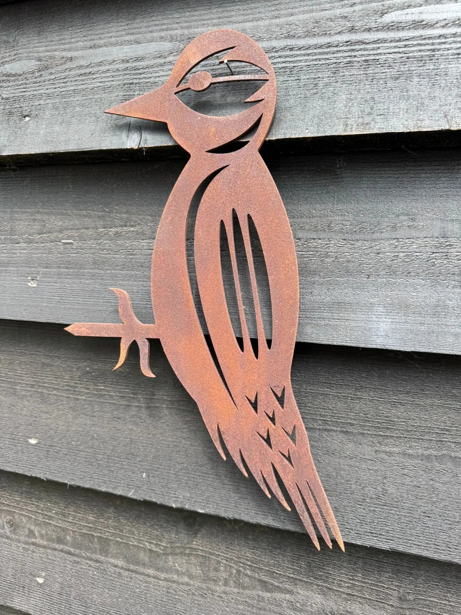 Rusty Metal Woodpecker Garden Decoration | Steel Outdoor Art by RWN