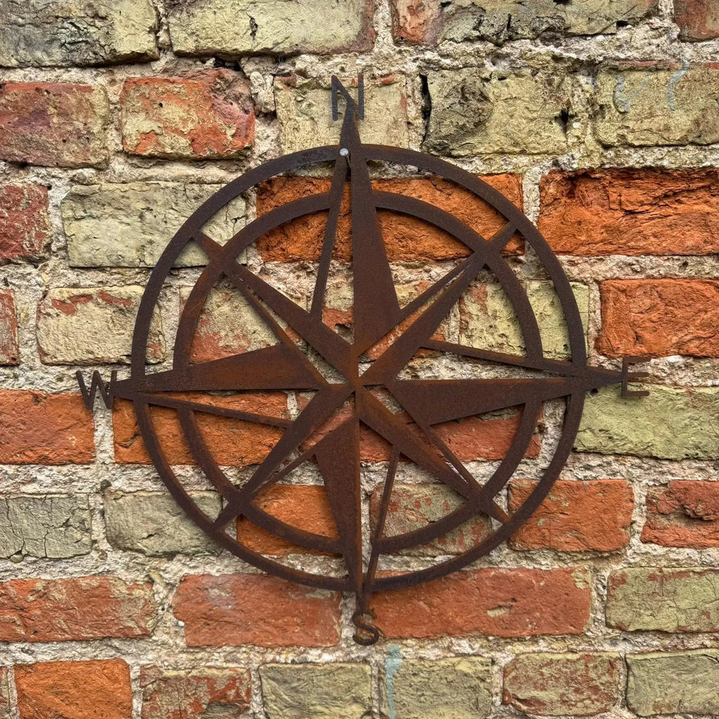 Rustic Metal Compass Wall Art – 50cm Steel Garden Decor | RW Norfolk
