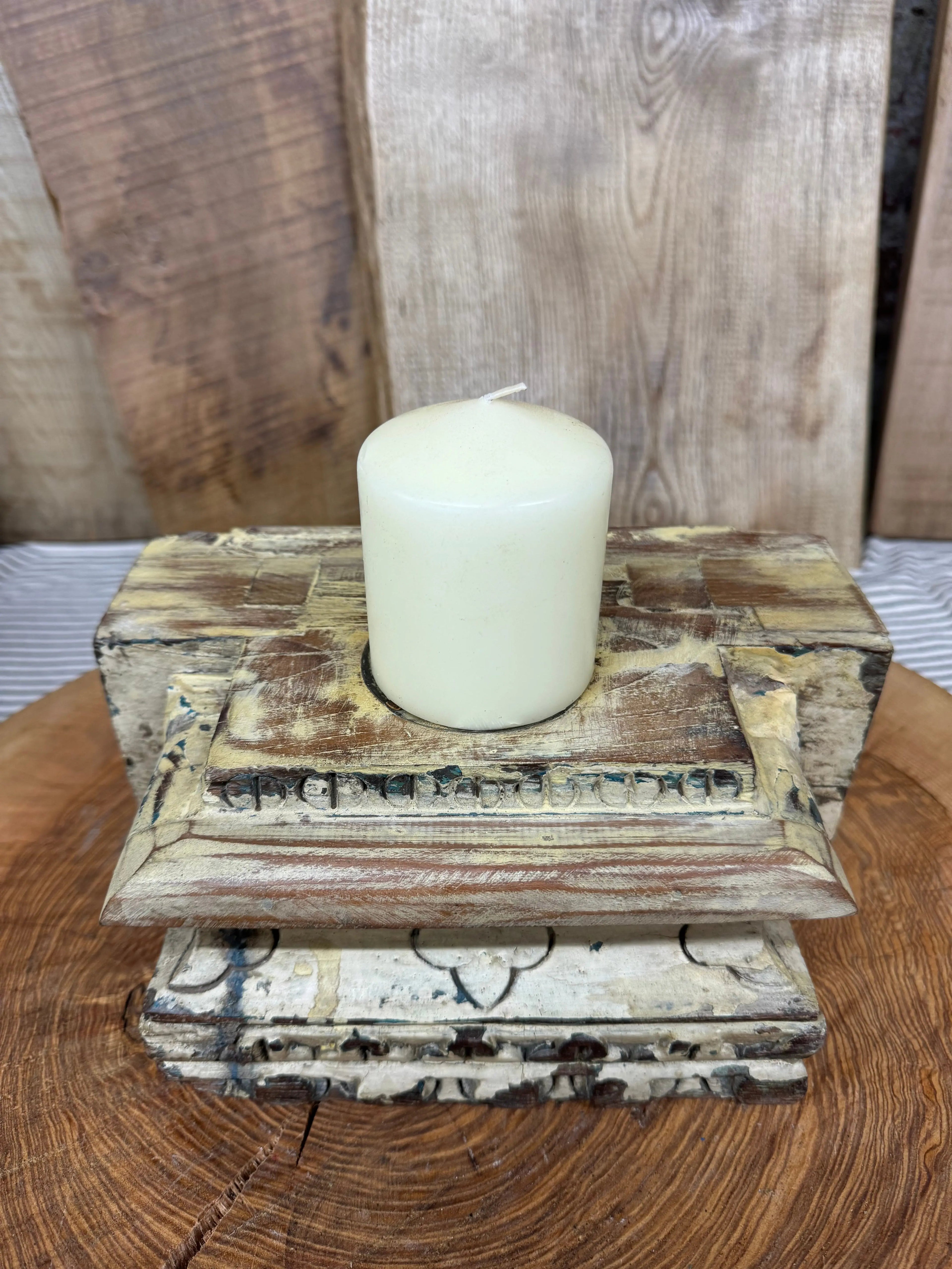Indian Pillar Candle Holder – Rustic Reclaimed Wood Farmhouse Decor