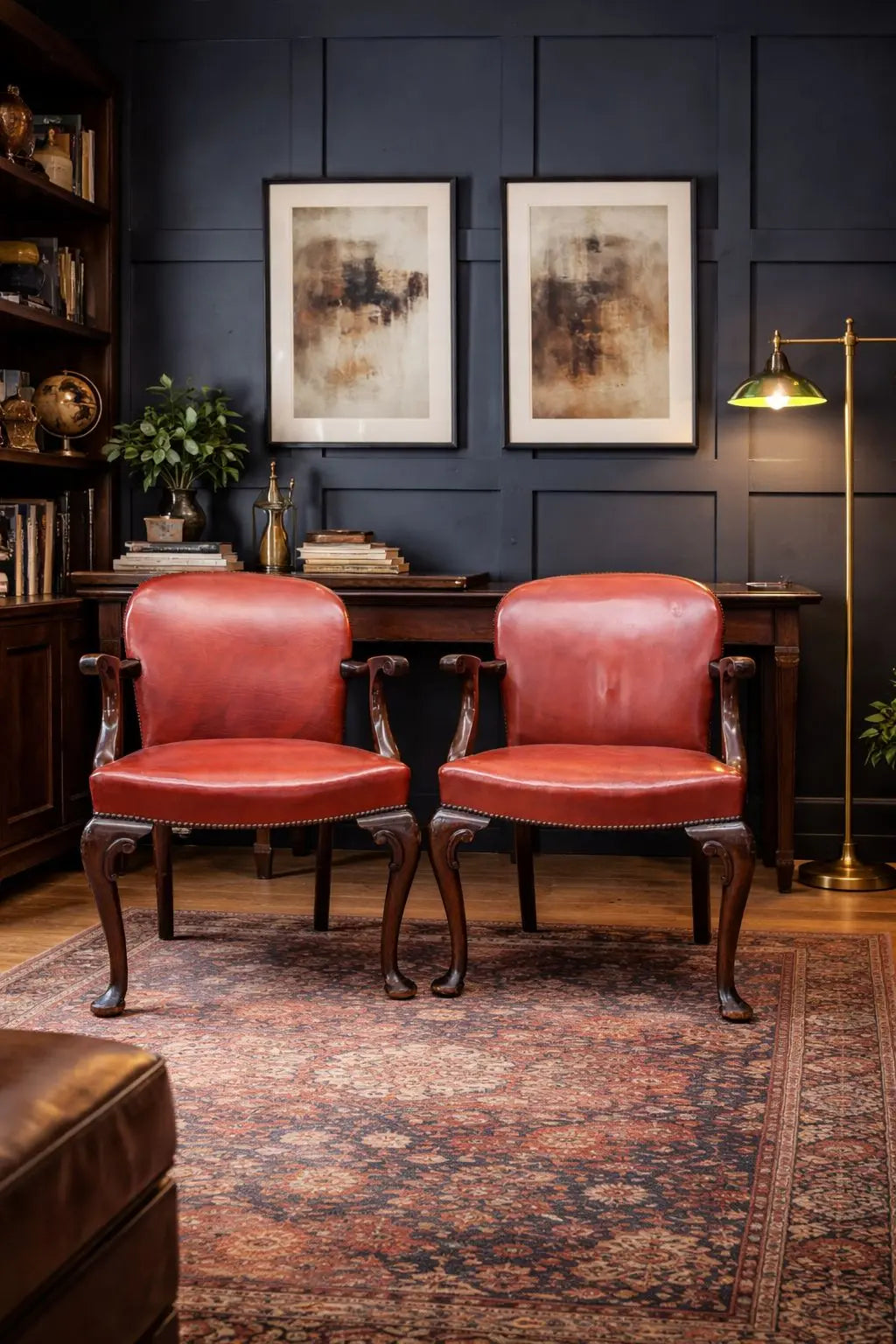 Antique Pair Of Gainsborough Style Mahogany Armchairs Desk Study Carver Chairs