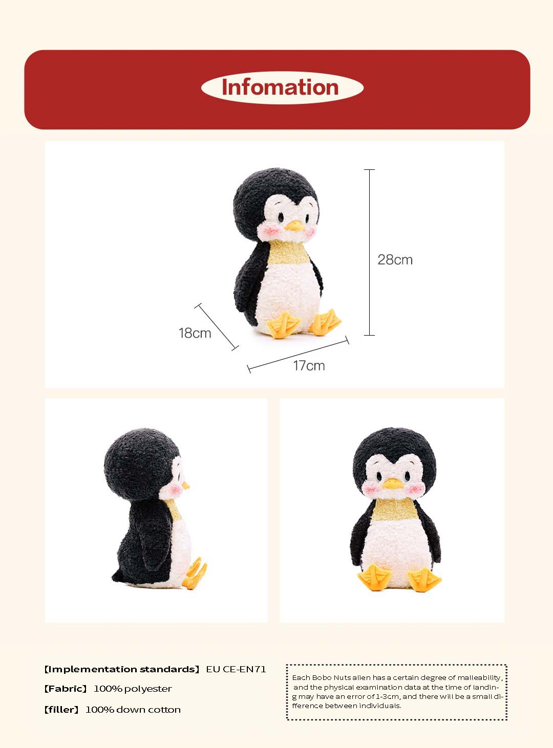 Bobo Nuts Olly Penguin Plush Toy – Soft Polyester Cuddly Stuffed Animal