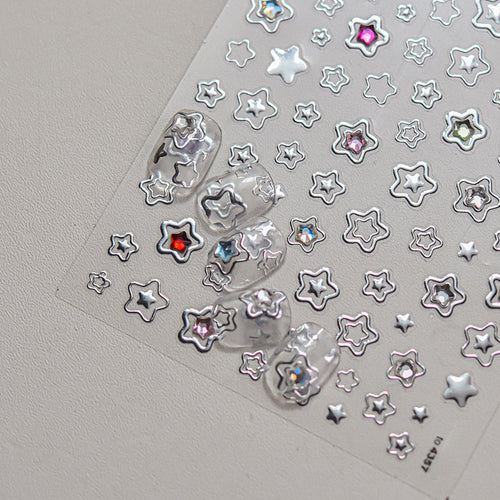 LuLuFun Studio Silver Star Heart 5D Nail Deco Stickers - 1 Sheet
