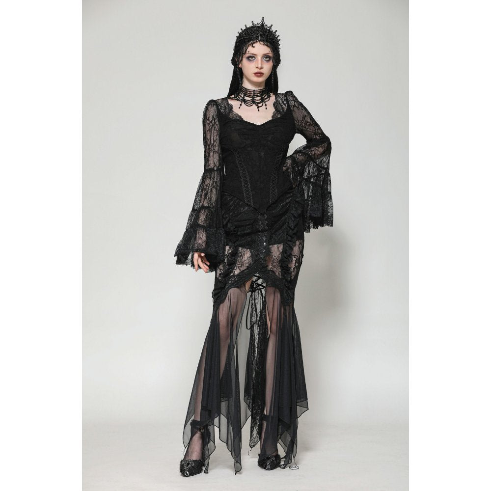 Dark in Love Zuri Gothic Lace Top – Romantic Bell-Sleeve Layered Cuff