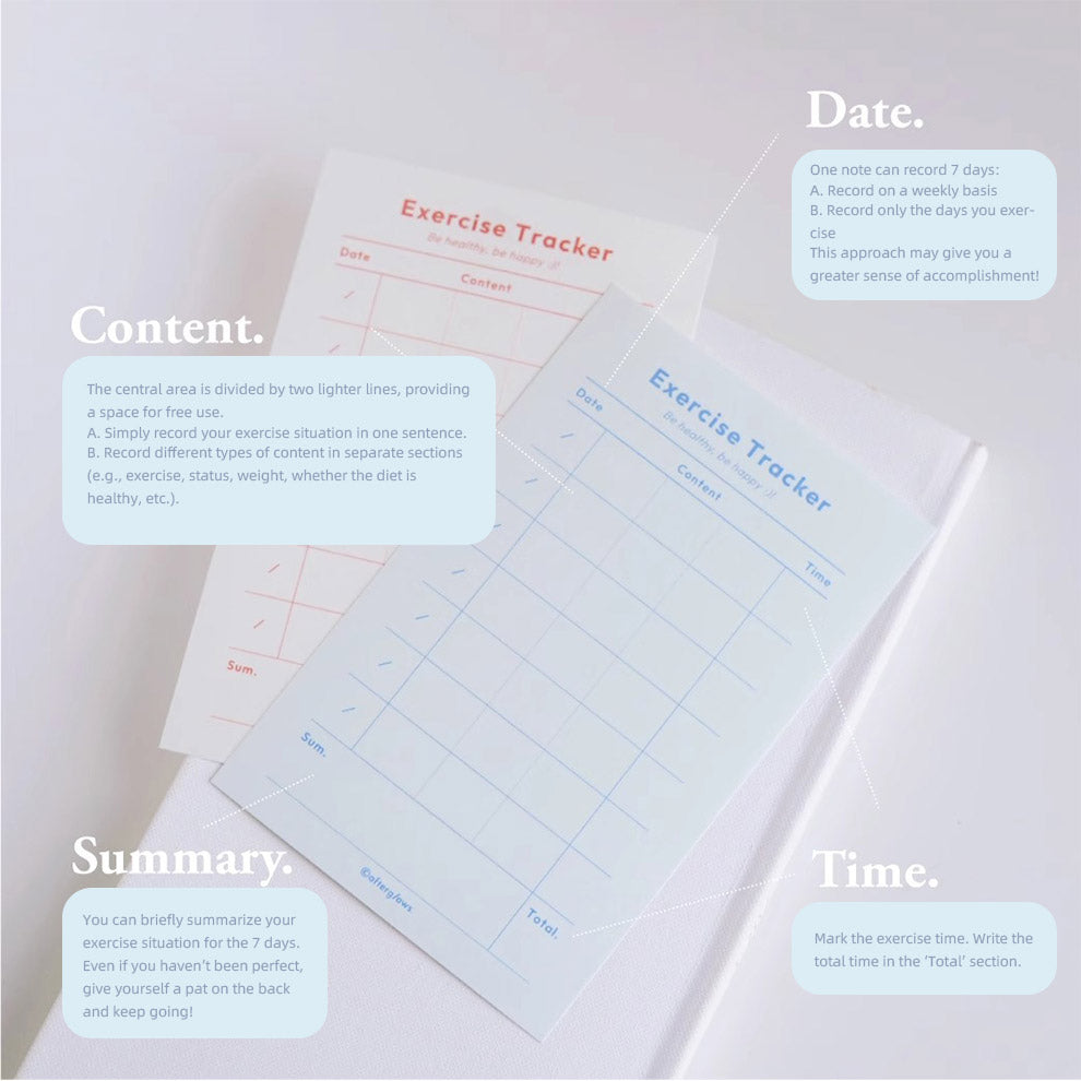 Exercise Tracker Memo Note Pad by LuLuFun Studio - 60 Sheet Workout Log