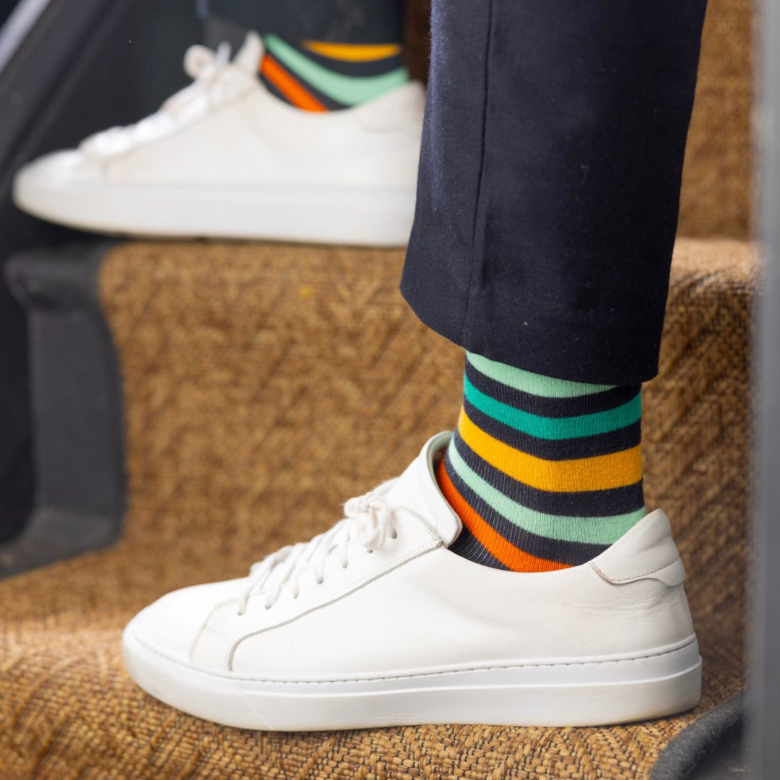 Swole Panda Gradient Stripe Bamboo Socks – Breathable & Soft Blue Orange
