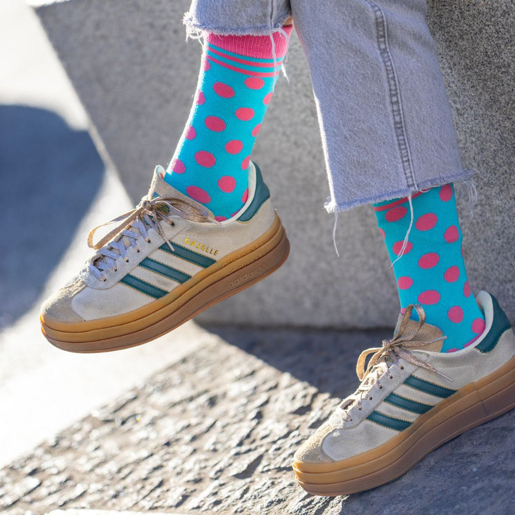 Swole Panda Bamboo Socks – Blue and Pink Polka Dot Breathable Soft Socks
