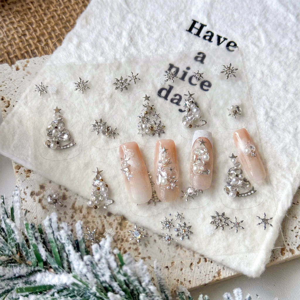 Silver Christmas Tree Nail Art Stickers – LuLuFun Studio Holiday Decals