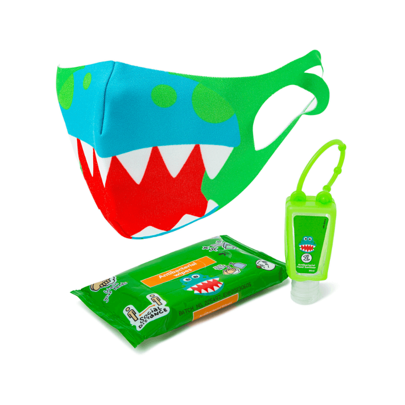 PoundFun Dinosaur Travel Care Pack – Kids Hygiene Kit with Face Mask