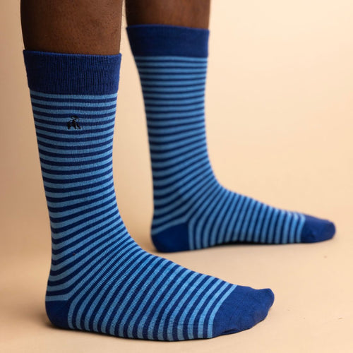 Swole Panda Sky Blue Narrow Striped Bamboo Socks – Soft & Sustainable