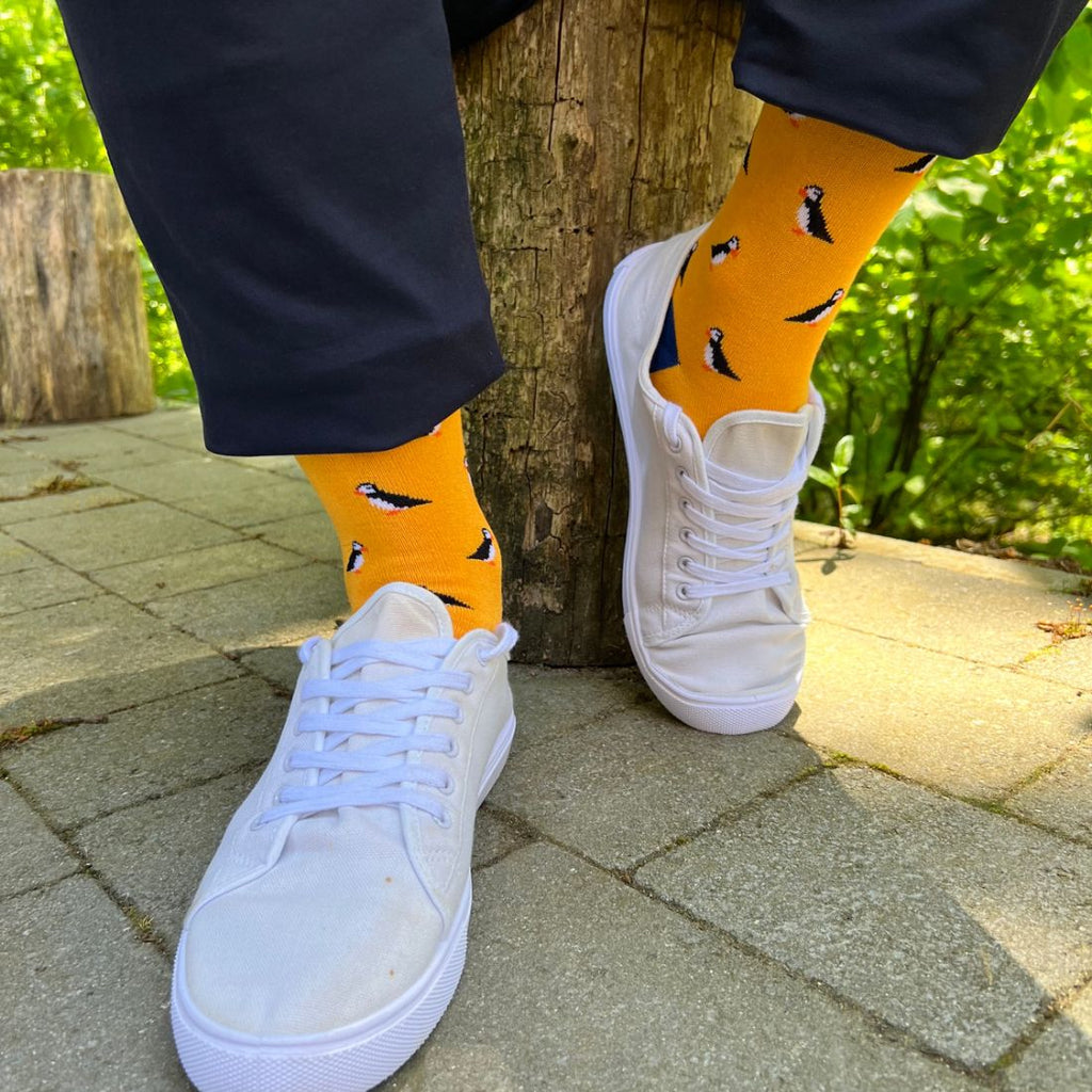 Swole Panda Puffin Bamboo Socks – Sustainable Yellow Novelty Footwear