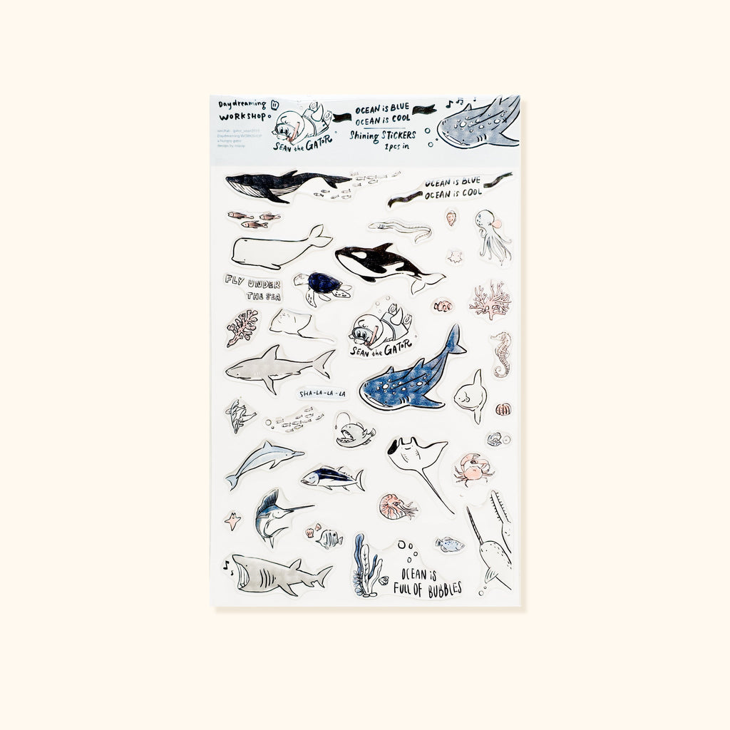 Ocean is Cool Resin Sticker Sheet - A Gator Life A5 Decorative Decals