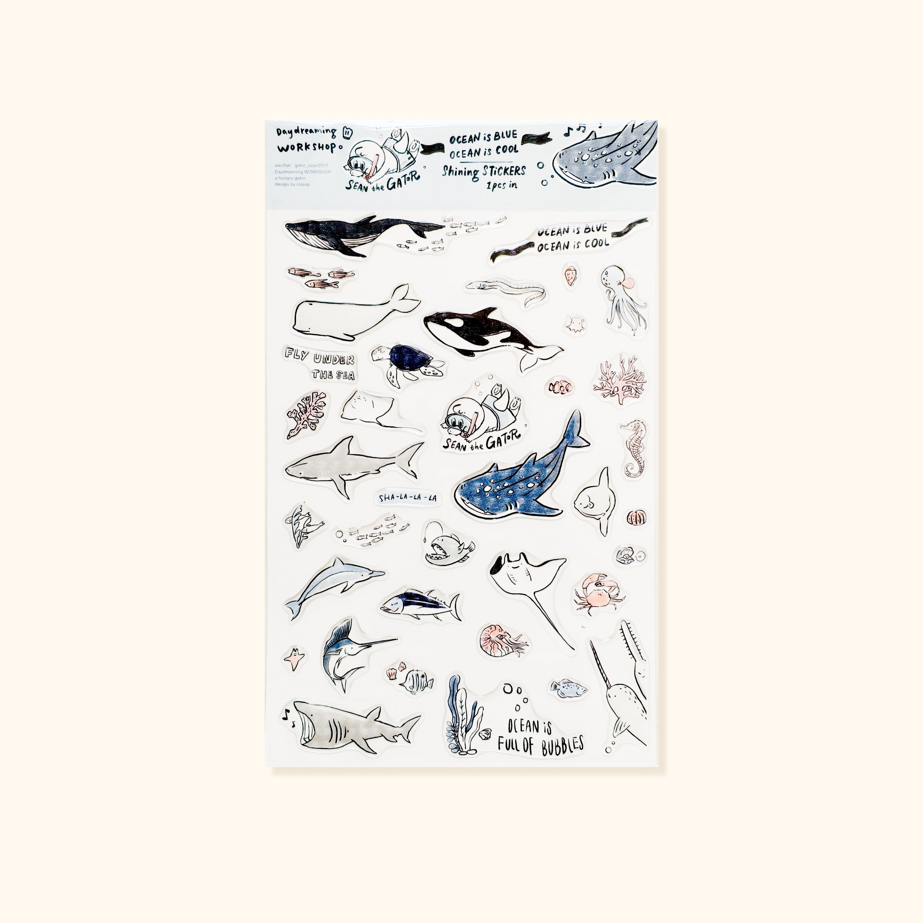 Ocean is Cool Resin Sticker Sheet - A Gator Life A5 Decorative Decals