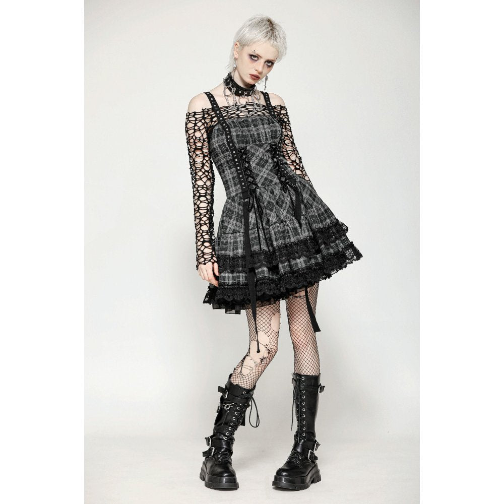 Dark in Love Ida Grey Tartan Punk Dress | Studded Gothic Lolita Style