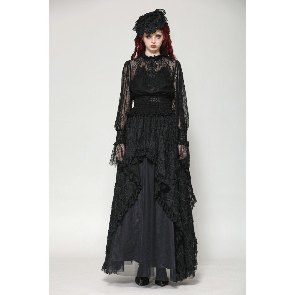 Dark in Love Aoife Black Victorian Lace Top – Gothic Pleated Waist Blouse