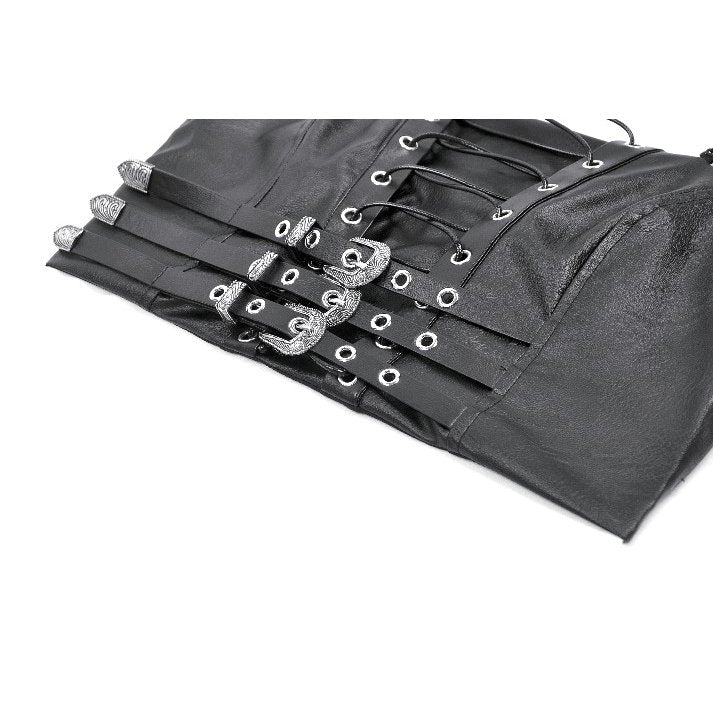 Dark in Love Ravena Faux Leather Corset Top – Black Buckled Goth Style