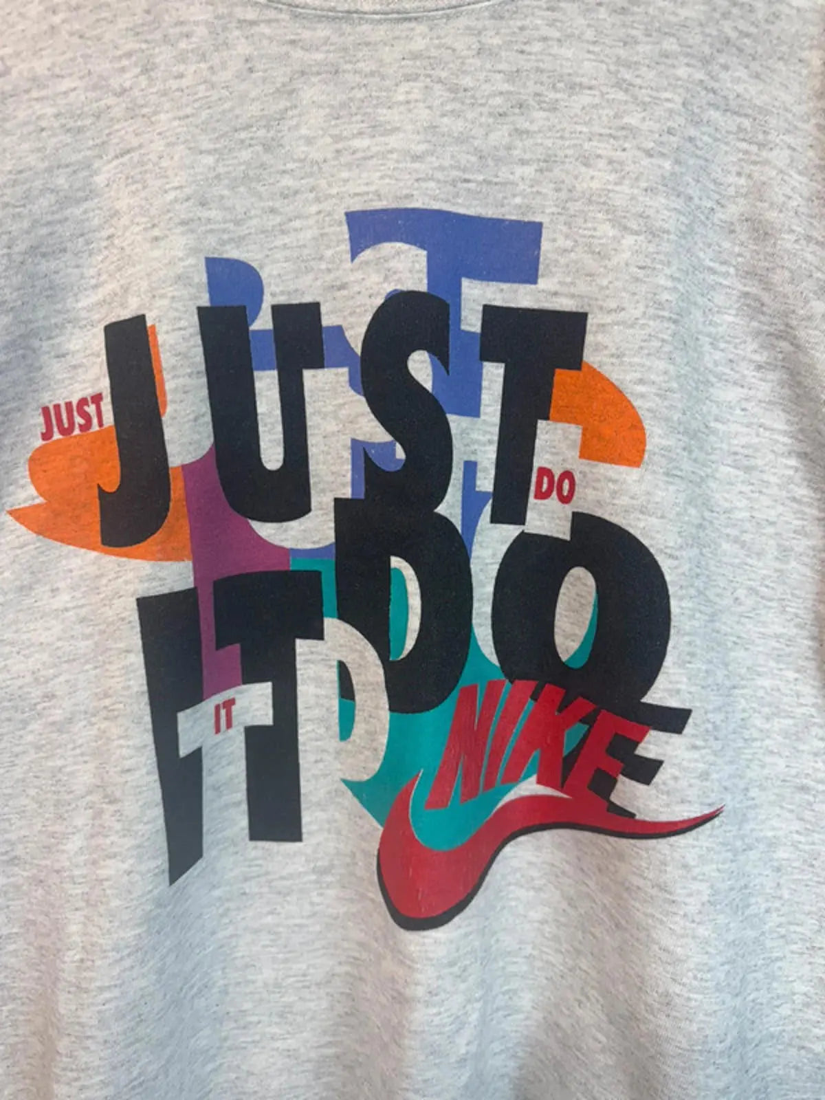 Vintage 80s Original Nike Just Do It Grey Spell Out Jumper Top Sweater Large.