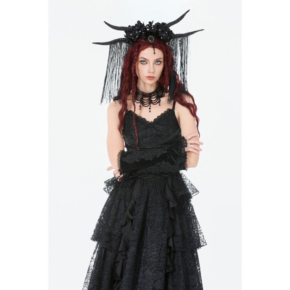 Dark in Love Lillian Victorian Lace Arm Warmers – Black Velvet Gothic