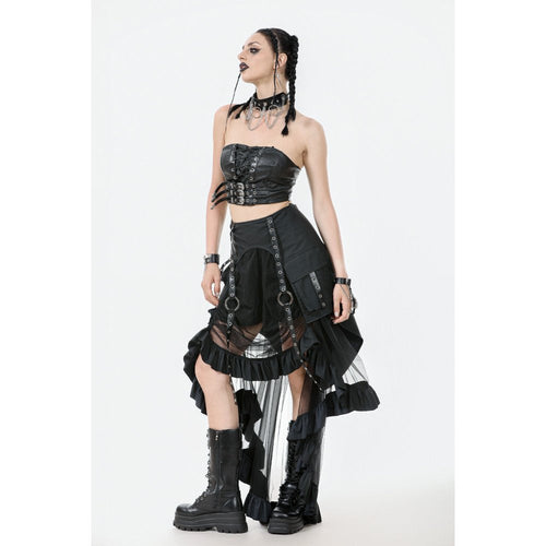 Dark in Love Belladonna Goth Skirt – Black Mesh with Buckle Straps