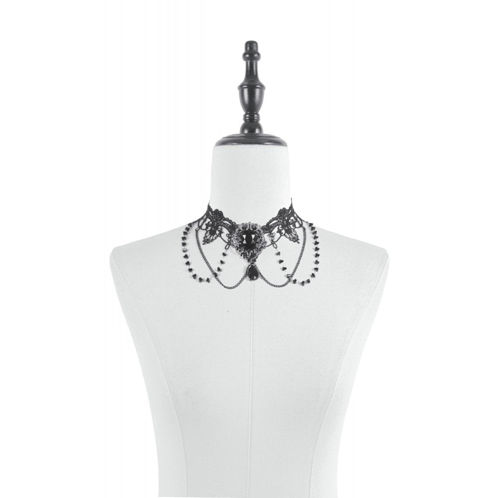 Dark In Love Adelina Gothic Choker – Black Lace & Filigree Necklace