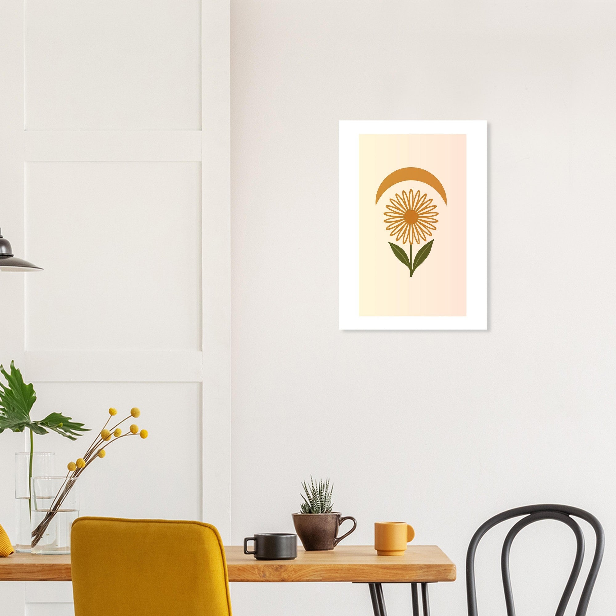 Minimal Flower & Crescent Print - Boho Botanical Poster | Earthy Modern Wall Art