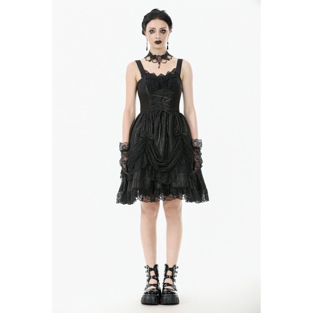 Dark in Love Shadow Lament Black Ruched Lace Gothic Lolita Dress