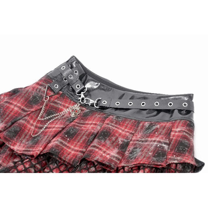 Dark in Love Linnea Red Plaid and Mesh Layered Punk Mini Skirt