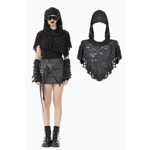 Dark in Love Nyx Distressed Shredded Hooded Poncho | Gothic Lace Cape