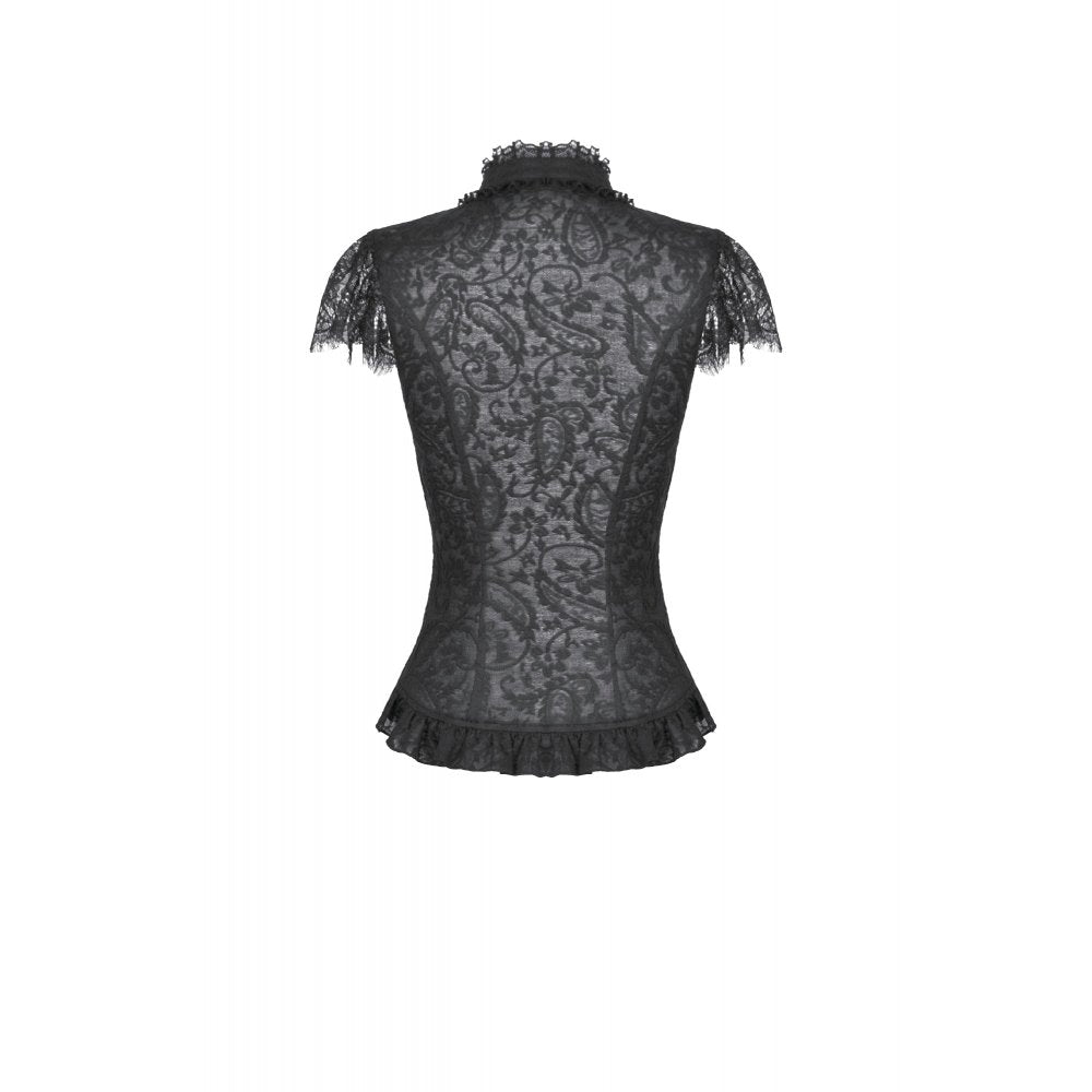 Kate's Clothing Black Floral Lace High-Neck Gothic Corset Top