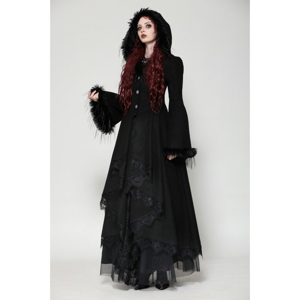 Dark in Love Eira Hooded Coat – Faux Fur and Lace Trim Winter Jacket