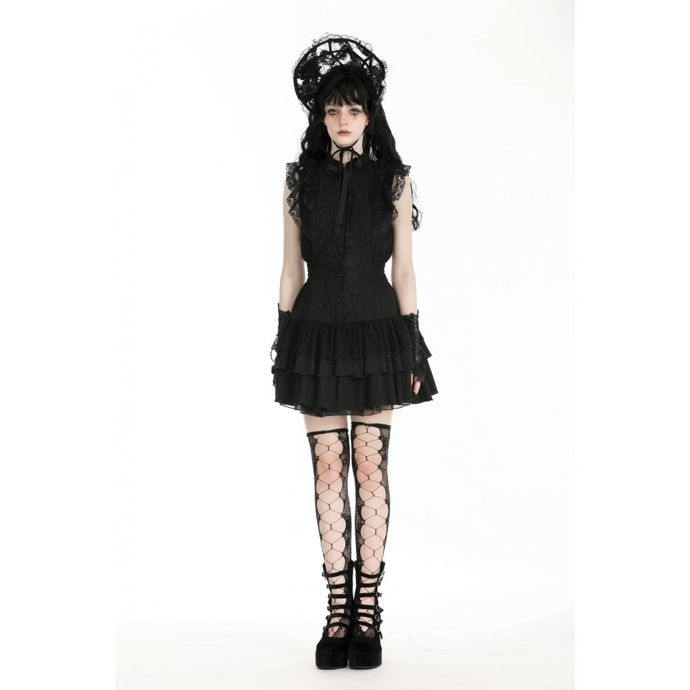 Dark in Love Diya Black Tiered Goth Dress – Sleeveless Lace Victorian