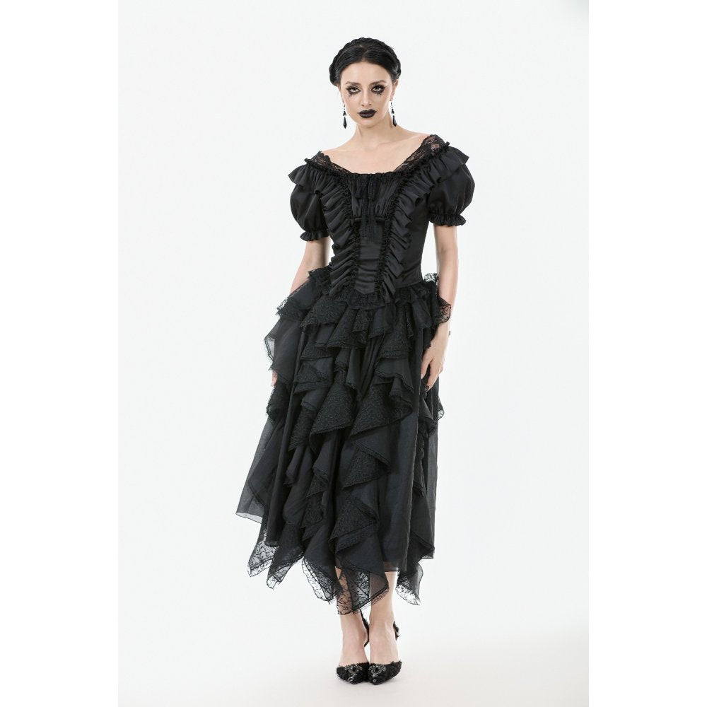 Dark in Love Seraphina Black Ruched Puff Sleeve Corset Top