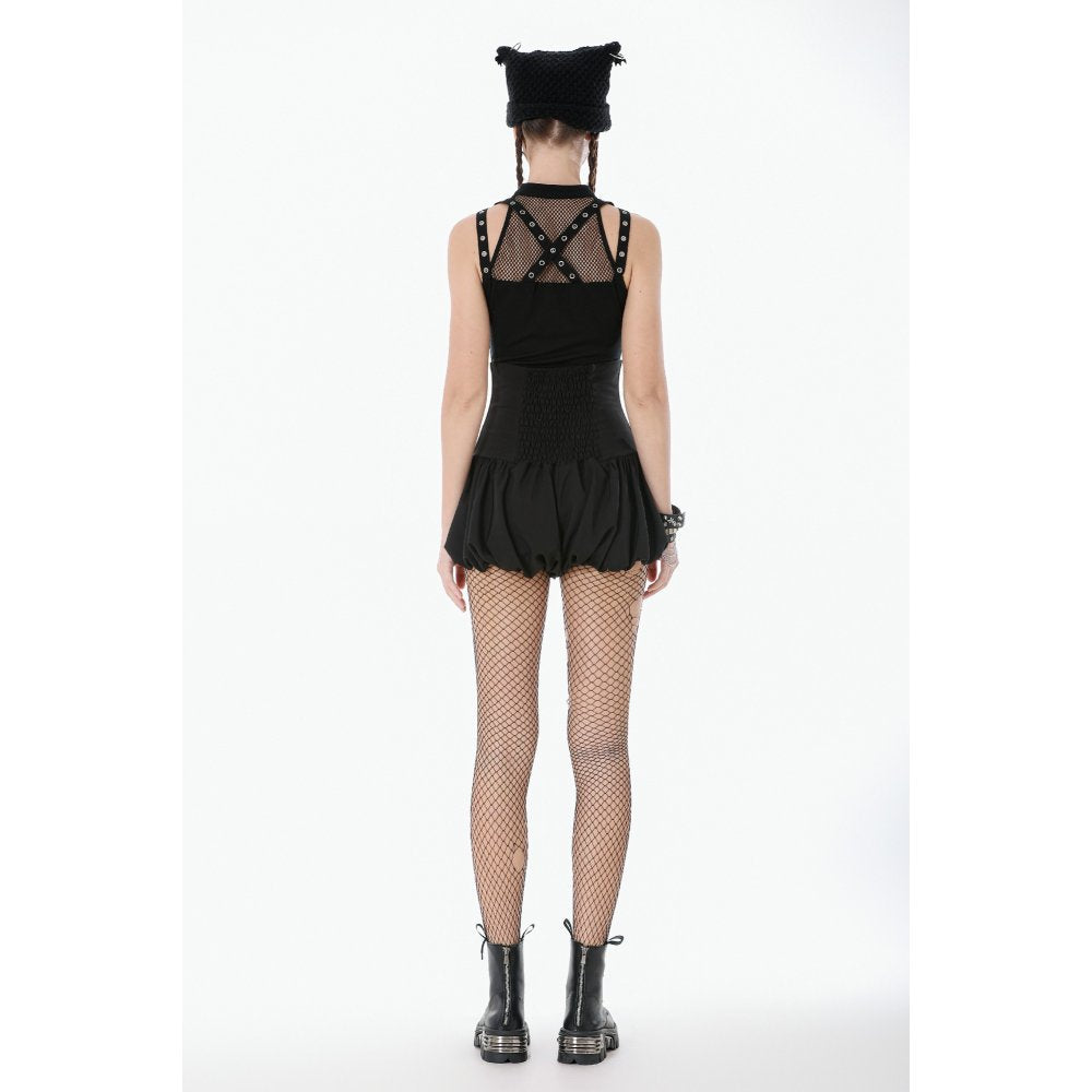 Dark in Love Ruth Gothic Mesh Sleeveless Top – Fishnet & Faux Leather