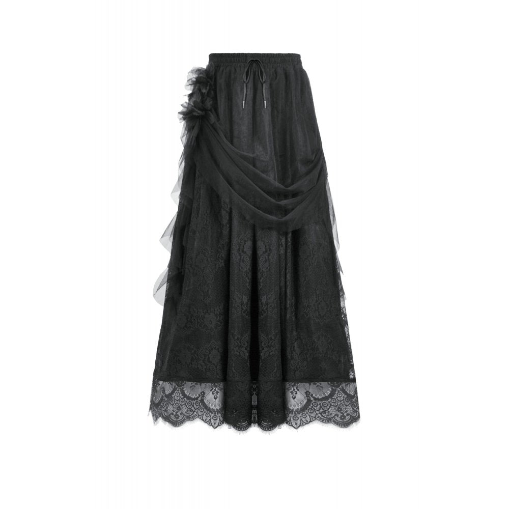 Dark In Love Seraphina Gothic Tulle Maxi Skirt – Black Lace Victorian