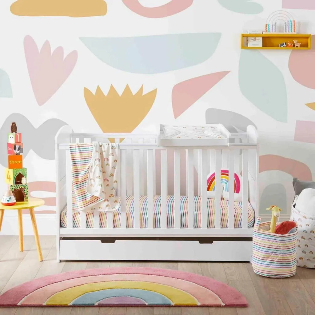 Ickle Bubba Coleby Classic Cot Bed & Under Drawer White - Premium Sprung Mattress