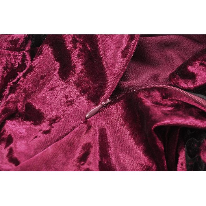 Dark in Love Crimson Queen High-Low Goth Skirt – Burgundy Velvet & Lace
