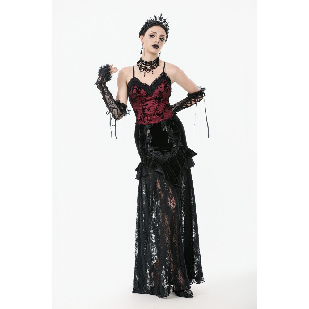 Dark in Love Althea Burgundy Velvet Goth Camisole with Lace Trim
