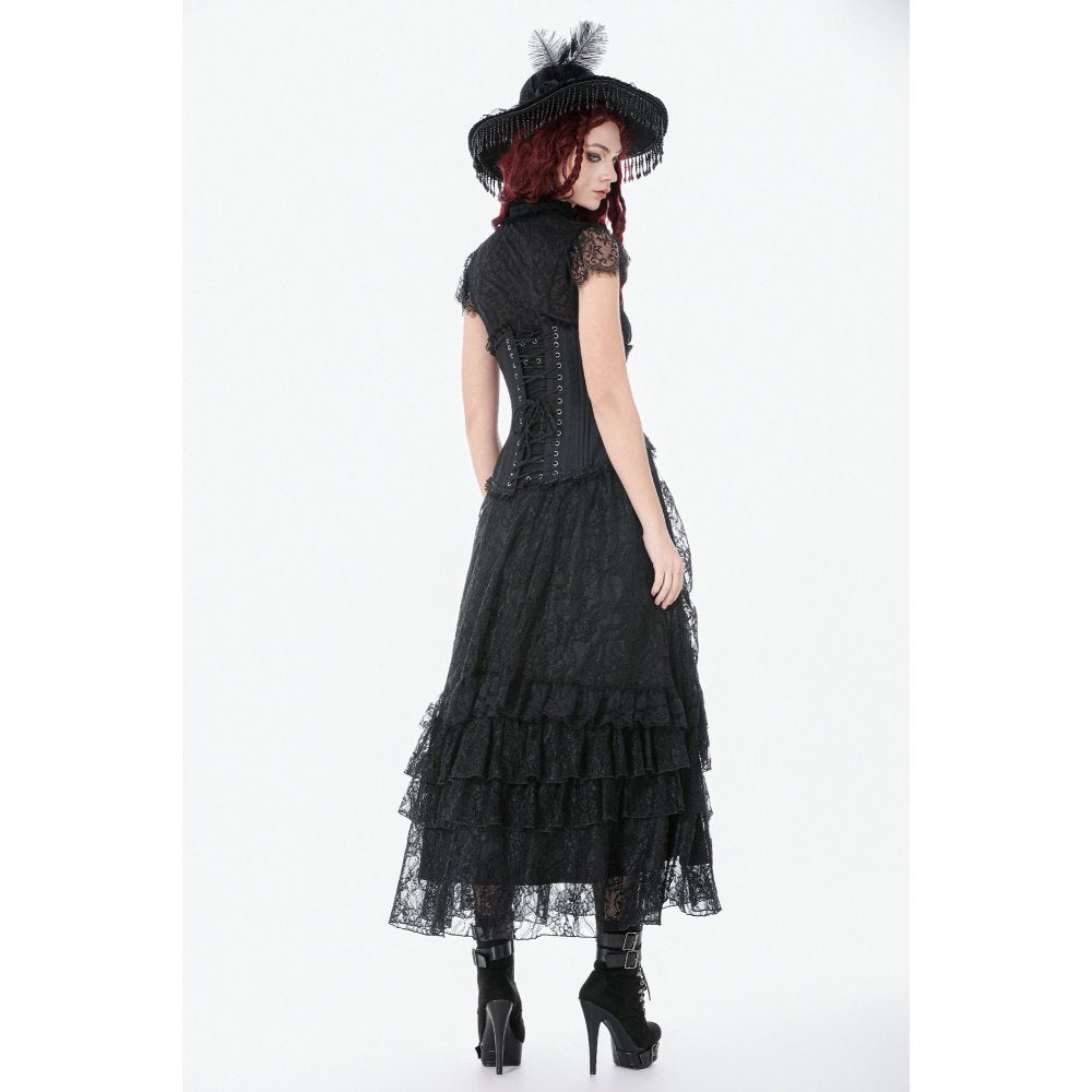 Dark in Love Vintage Gothic Lace Layered Maxi Skirt - Black Victorian