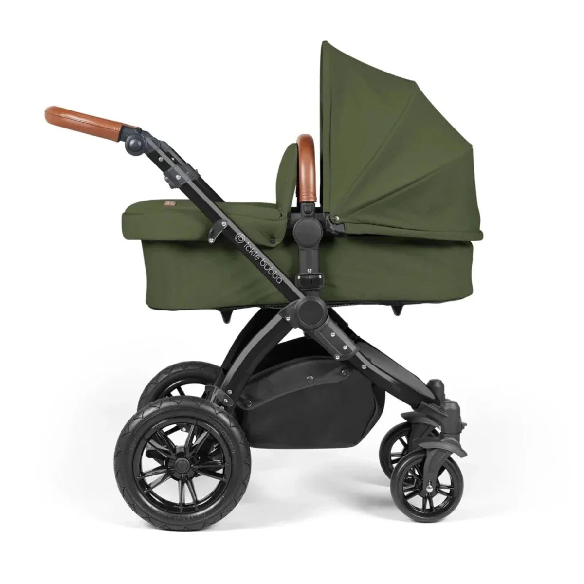 Ickle Bubba Stomp Luxe Travel System with i-Size Stratus Car Seat & ISOFIX Base 12 pcs - Black & Woodland & Tan