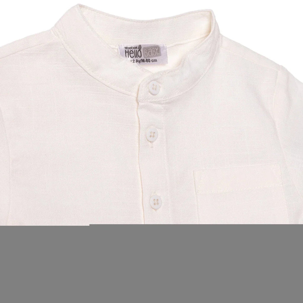 HelloBaby Boys Shirt & Shorts Set Buttoned Smart Line Mandarin Collar Above the Knee Short Sleeve - White