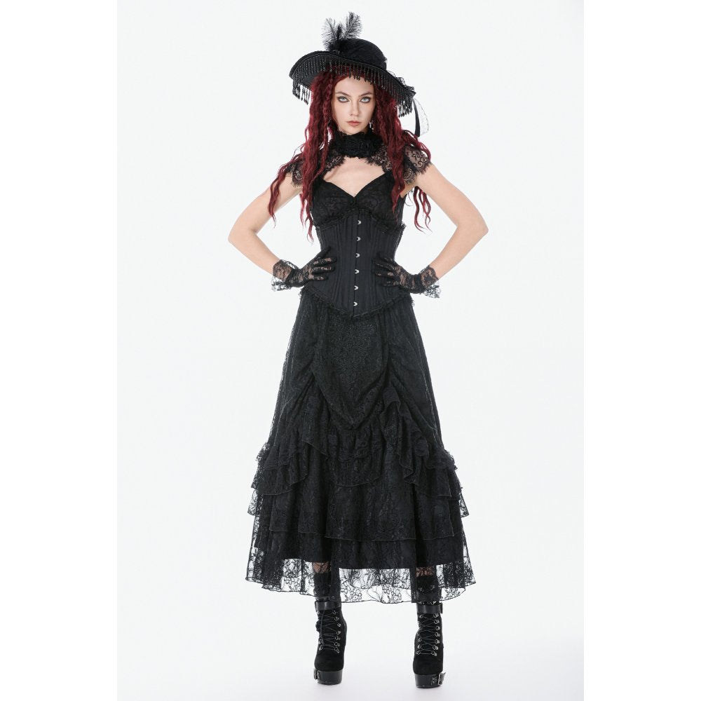 Dark in Love Talia Gothic Longline Metal Boned Corset | Black Polyester