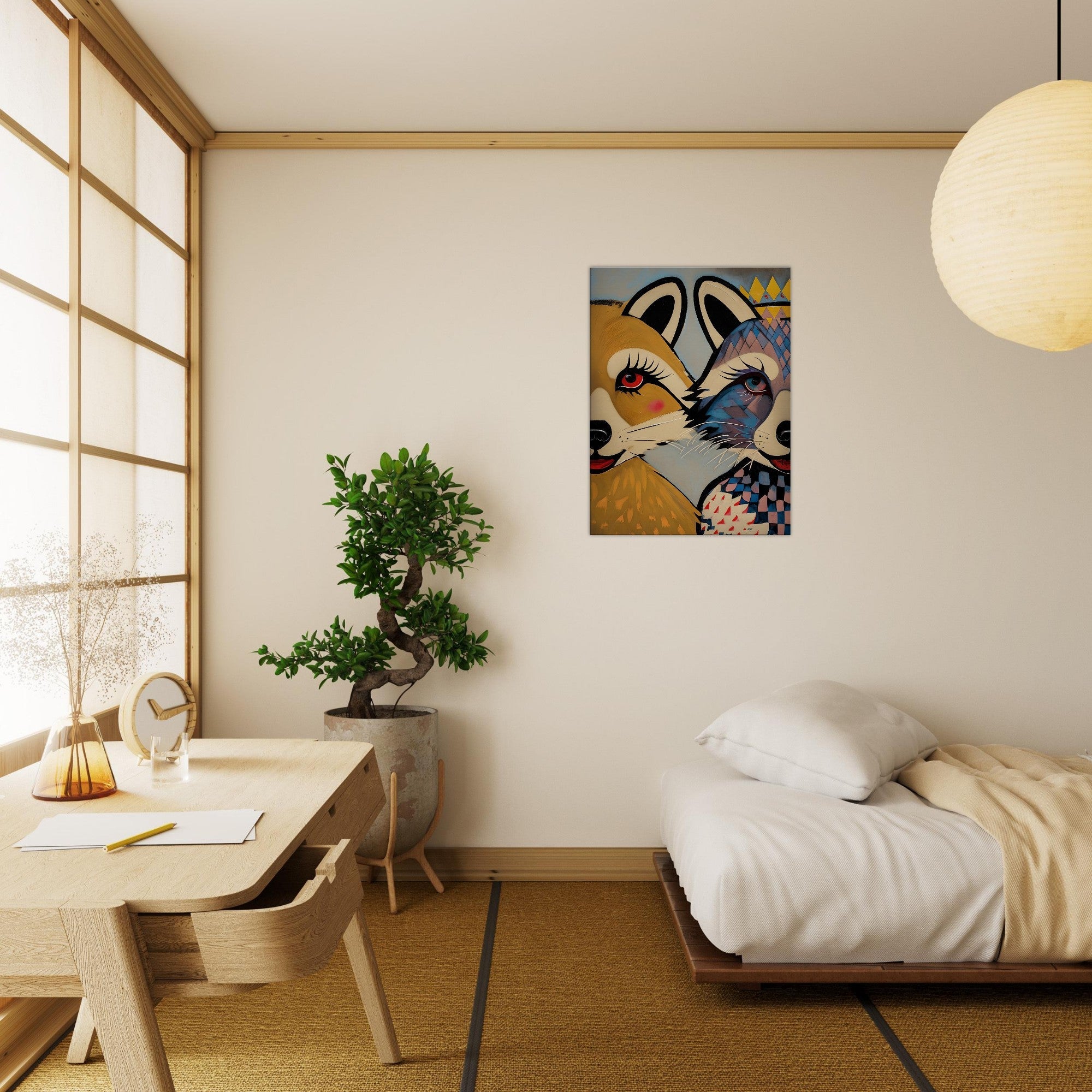 Stylized Raccoons Canvas Print  – Abstract Expressionist Canvas Wall Art