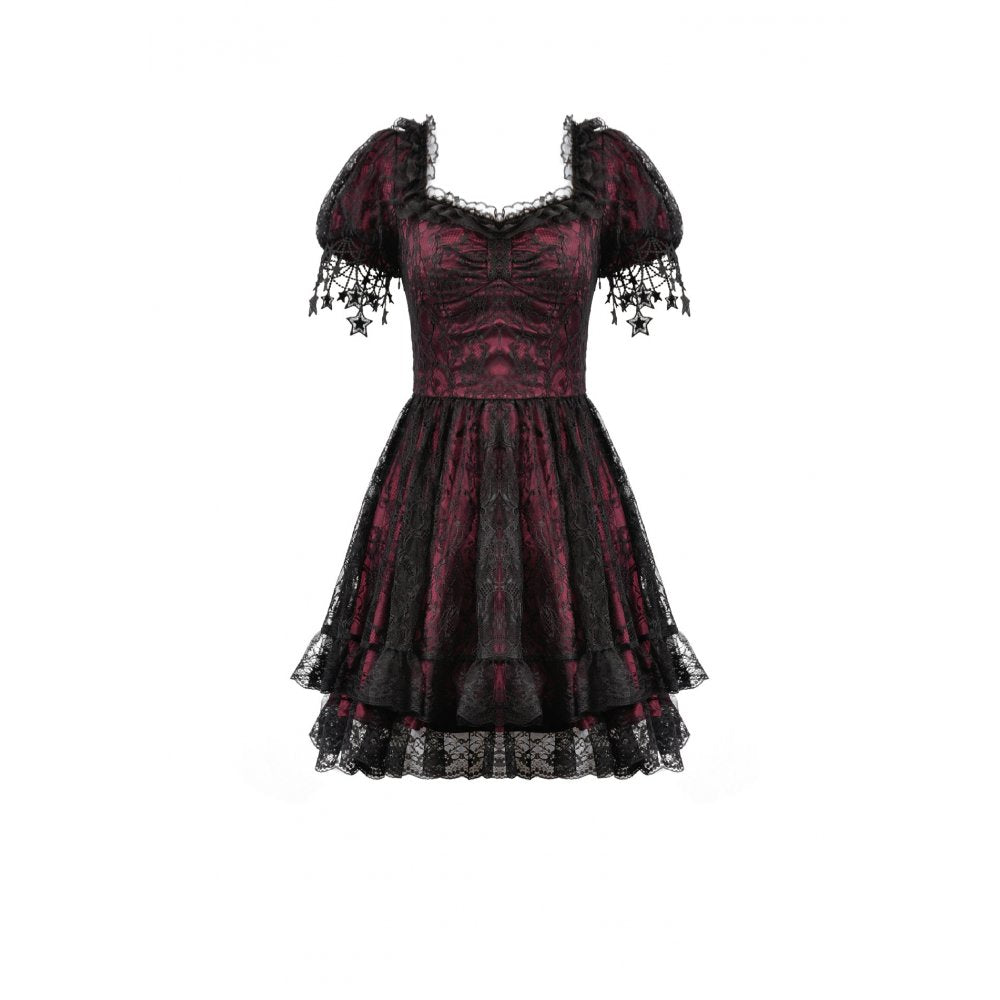 Dark in Love Red Black Lace Princess Dress with Star Charms