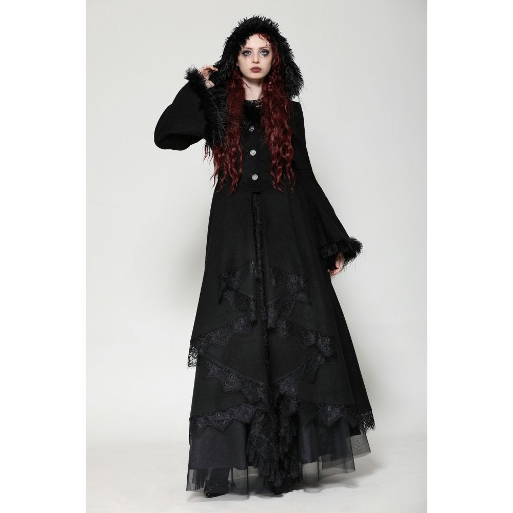 Dark in Love Eira Hooded Coat – Faux Fur and Lace Trim Winter Jacket