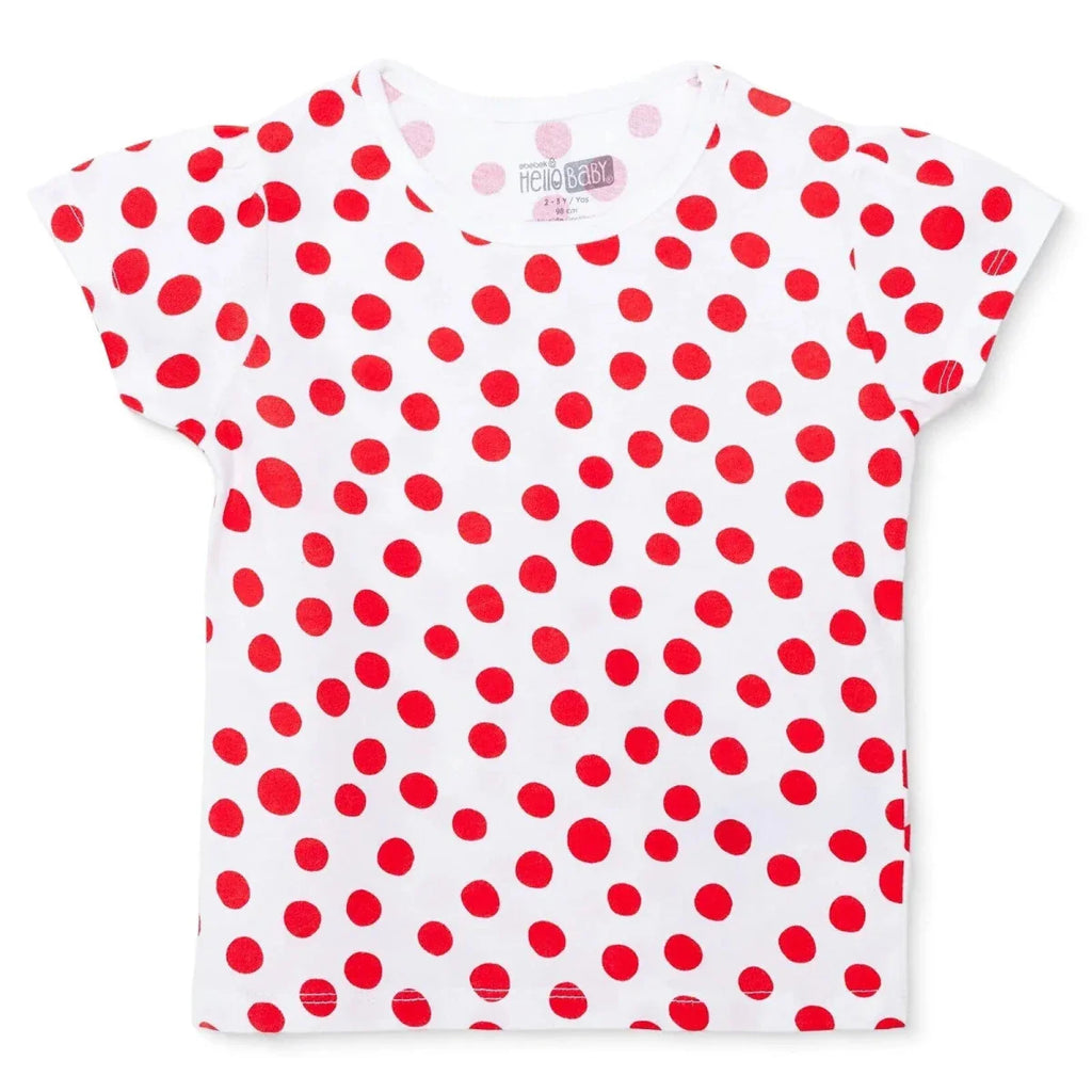 HelloBaby Girls T-shirt Polka Dot Print Crew Neck Short Sleeve - Red